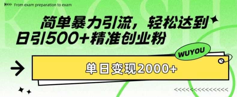 简单暴力引流轻松达到日引500+精准创业粉，单日变现2k【揭秘】-千一副业