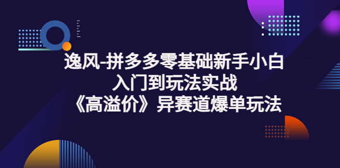 【副业项目3877期】逸风-拼多多新手小白入门到玩法实战，异赛道爆单玩法实操课-千一副业