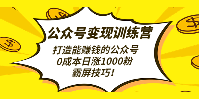 【副业项目4828期】公众号变现训练营（第3期）打造能赚钱的公众号，0成本日涨1000粉，霸屏技巧-千一副业