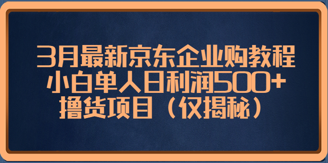 【副业项目5406期】3月最新京东企业购教程，小白单人日利润500+撸货项目（仅揭秘）-千一副业