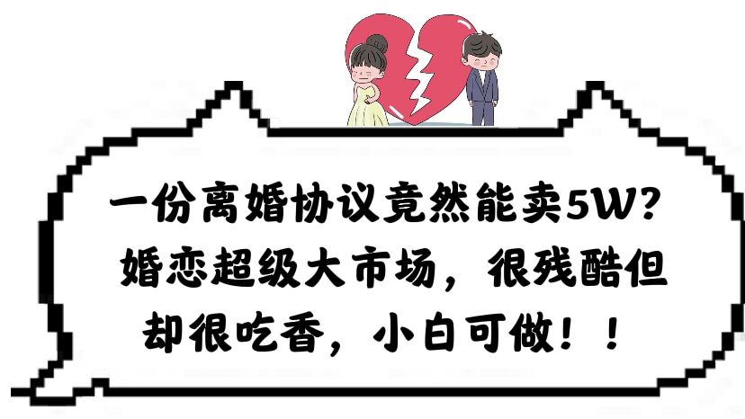 【副业项目6217期】一份离婚协议竟然能卖5W？婚恋超级大市场，很残酷但却很吃香，小白可做-千一副业