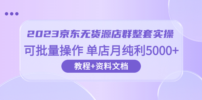 【副业项目6277期】2023京东-无货源店群整套实操 可批量操作 单店月纯利5000+63节课+资料文档-千一副业