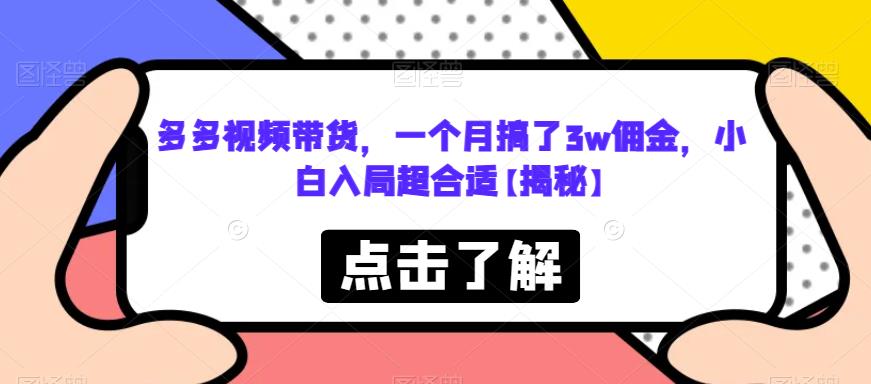 【副业项目6752期】多多视频带货，一个月搞了3w佣金，小白入局超合适【揭秘】-千一副业