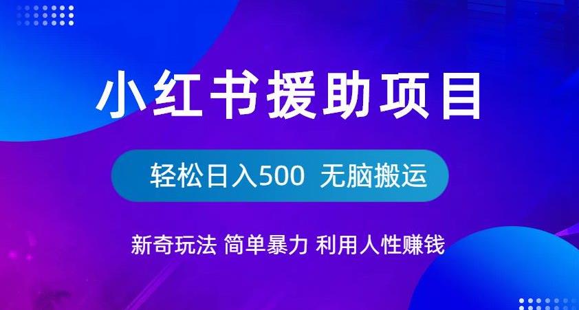 【副业项目6684期】小红书援助项目新奇玩法，简单暴力，无脑搬运轻松日入500【揭秘】-千一副业