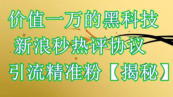 【副业项目6457期】价值一万的黑科技 新浪秒热评协议 引流精准粉【揭秘】-千一副业