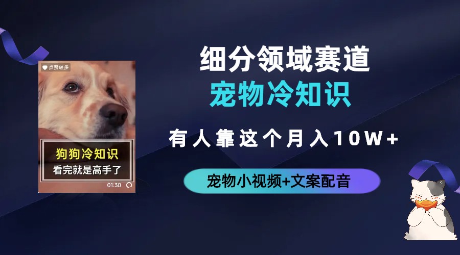 【副业项目6694期】不起眼的抖音细分赛道-宠物冷知识，一段宠物视频配文案，有人靠这个月入10w-千一副业