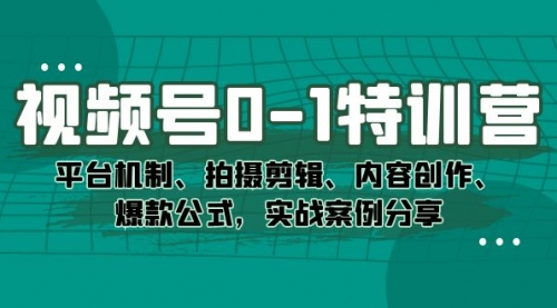 【副业项目7596期】视频号0-1特训营：平台机制、拍摄剪辑、内容创作、爆款公式，实战案例分享-千一副业