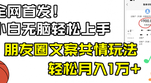 【副业8908期】小白轻松无脑上手，朋友圈共情文案玩法，月入1W+-千一副业