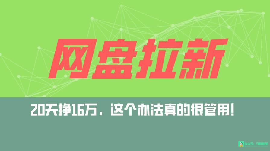 网盘拉新+私域全自动玩法，0粉起号，小白可做，当天见收益，已测单日破5000-千一副业