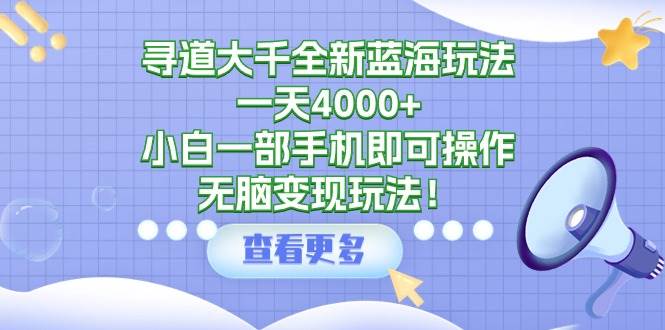 寻道大千全新蓝海玩法，一天4000+，小白一部手机即可操作，无脑变现玩法！-千一副业