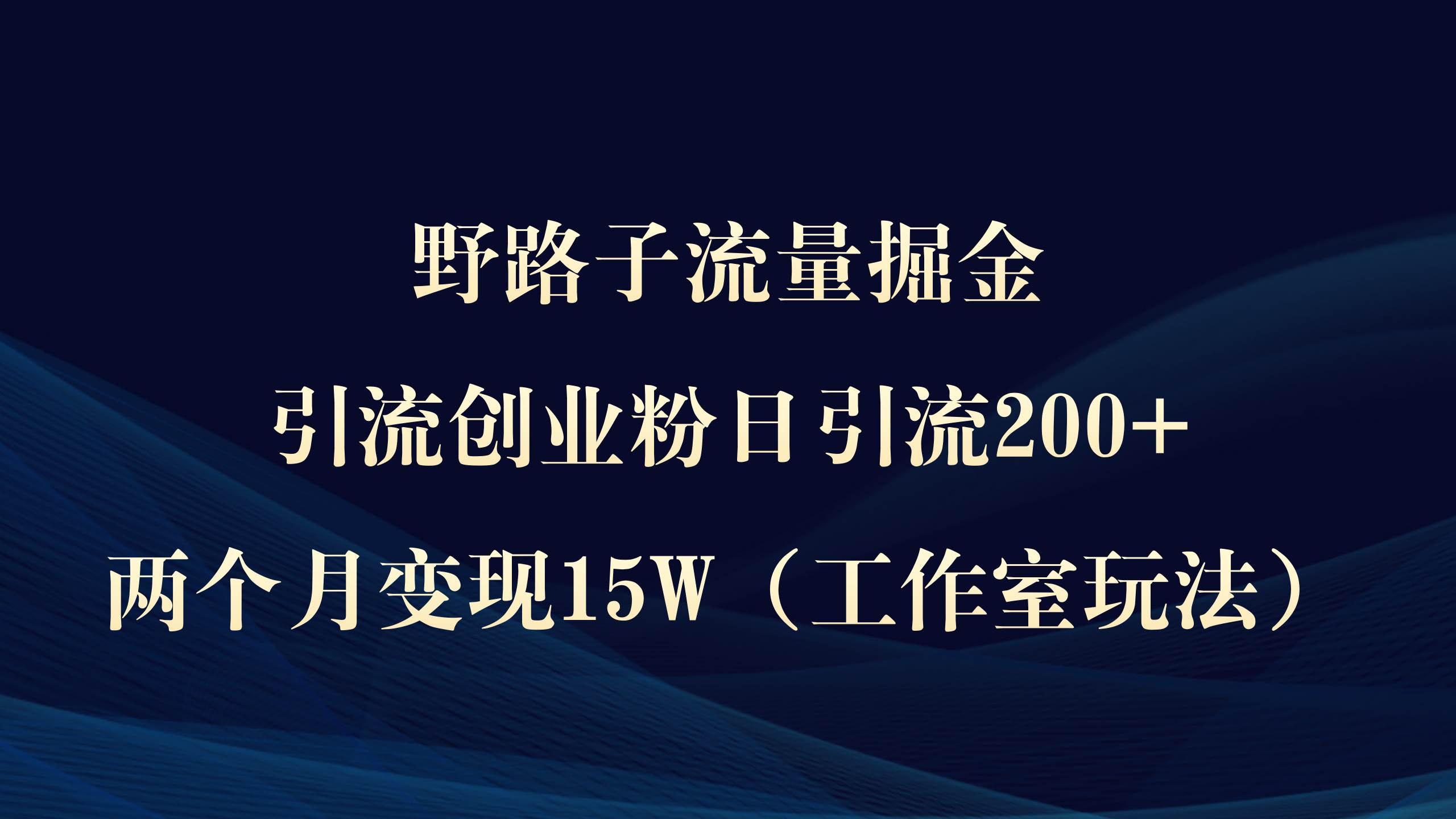 野路子流量掘金，引流创业粉日引流200+，两个月变现15W（工作室玩法））-千一副业