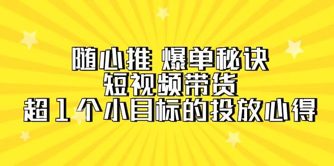 随心推 爆单秘诀，短视频带货-超1个小目标的投放心得（7节视频课）-千一副业