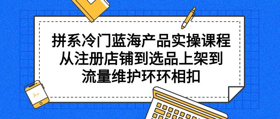 拼系冷门蓝海产品实操课程，从注册店铺到选品上架到流量维护环环相扣-千一副业