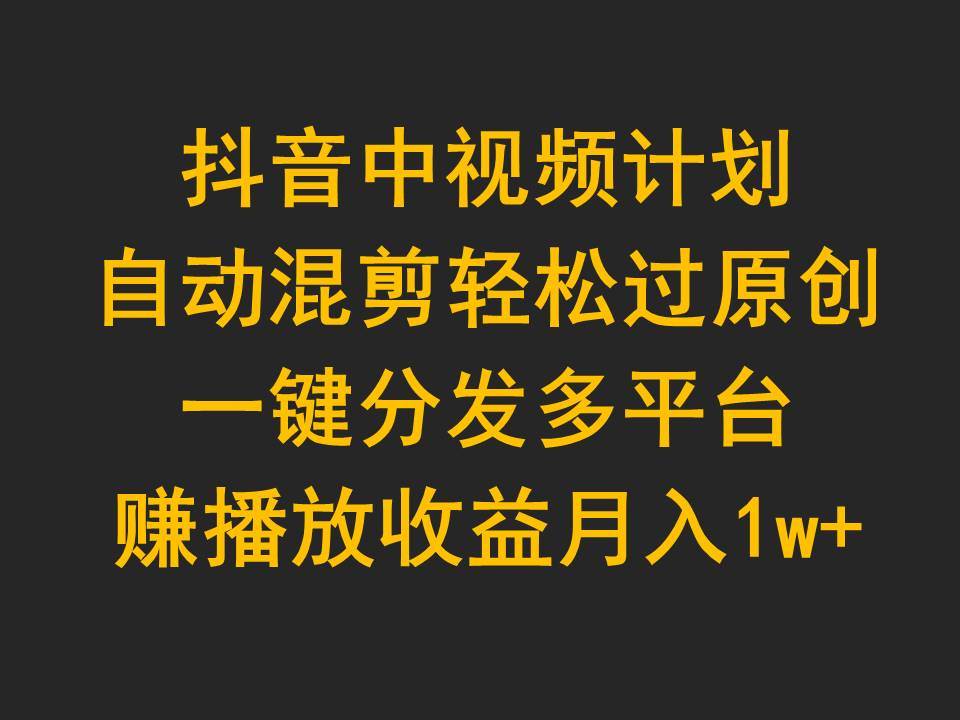 抖音中视频计划，自动混剪轻松过原创，一键分发多平台赚播放收益，月入1w+-千一副业