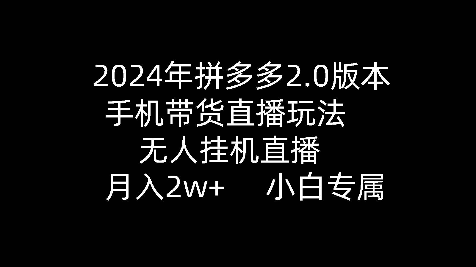 2024年拼多多2.0版本，手机带货直播玩法，无人挂机直播， 月入2w+， 小…-千一副业