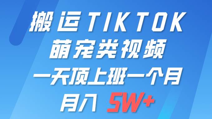 一键搬运TIKTOK萌宠类视频 一部手机即可操作 所有平台均可发布 轻松月入5W+-千一副业