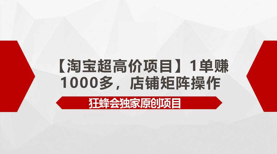 【淘宝超高价项目】1单赚1000多，店铺矩阵操作-千一副业