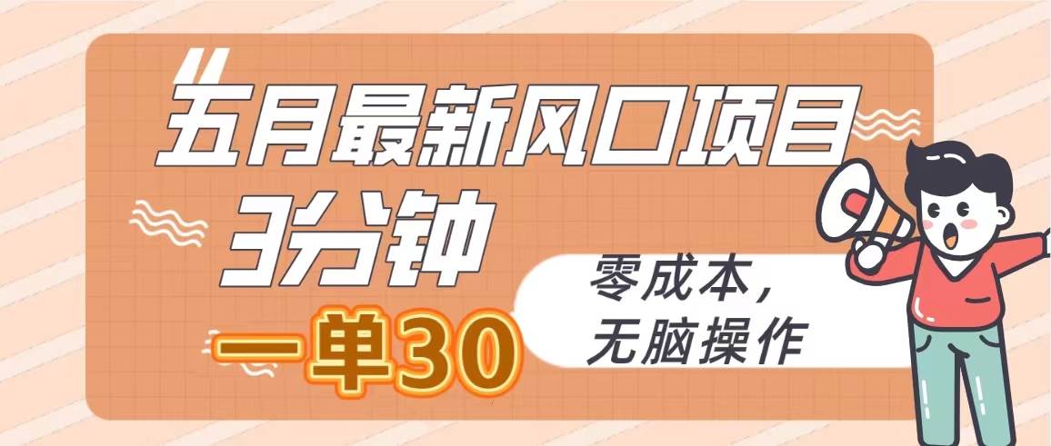 五月最新风口项目，3分钟一单30，零成本，无脑操作-千一副业