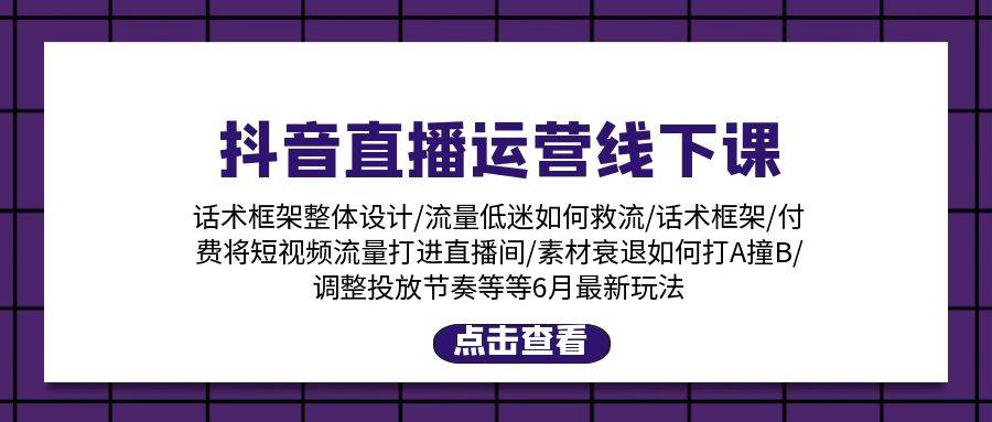 抖音直播运营线下课：话术框架/付费流量直播间/素材A撞B/等6月新玩法-千一副业