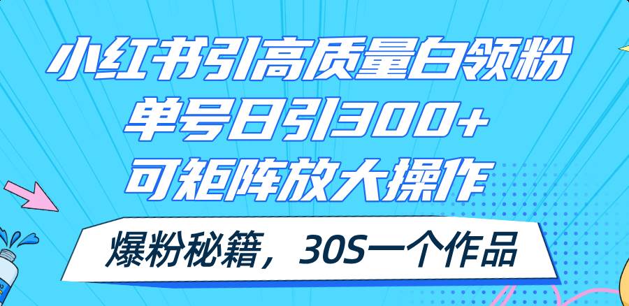 小红书引高质量白领粉，单号日引300+，可放大操作，爆粉秘籍！30s一个作品-千一副业