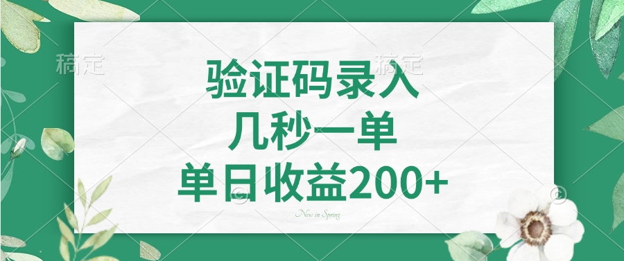 验证码录入，看图识字，几秒一单，单日收益200+-千一副业